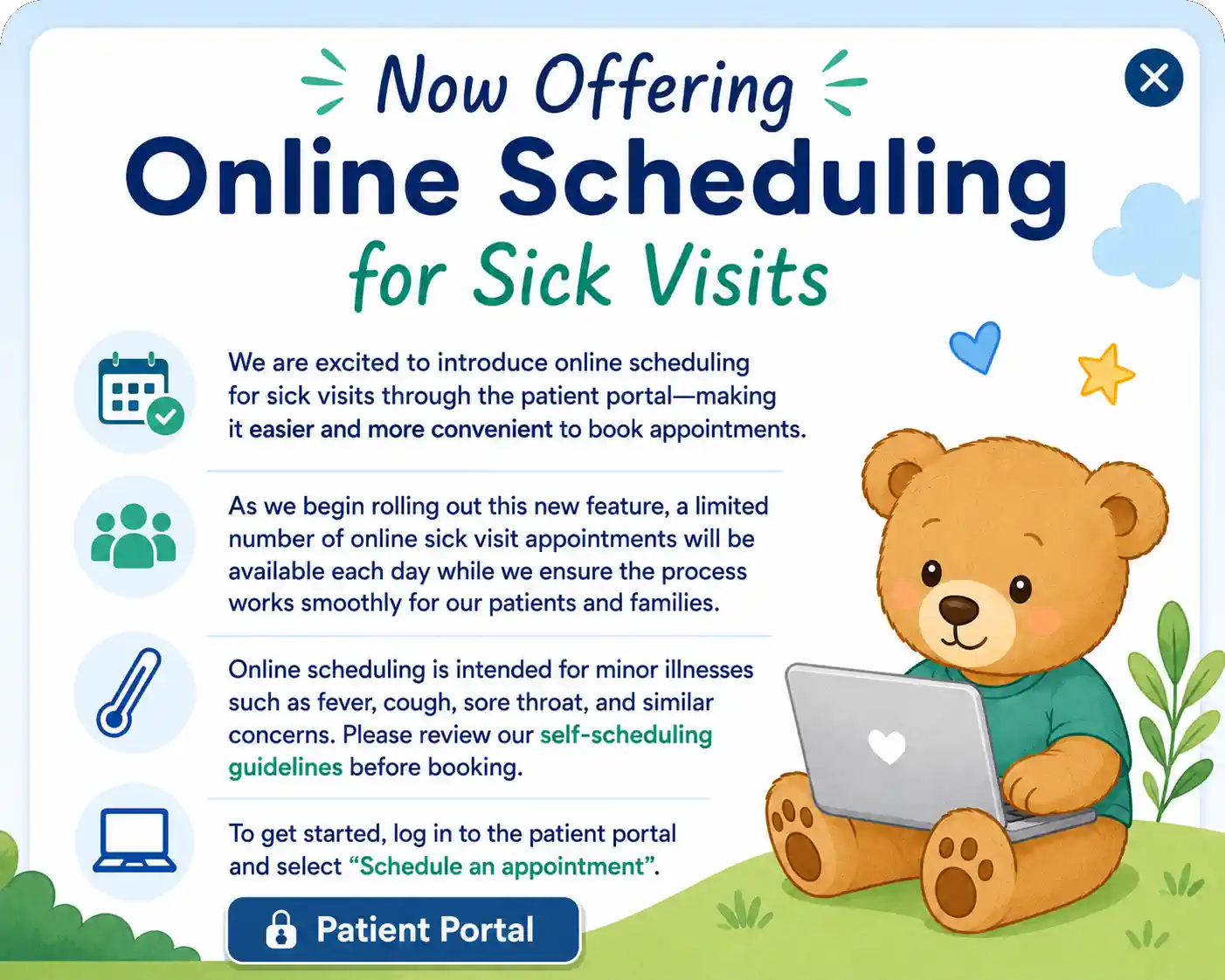 Online Scheduling for Sick Visits now Available